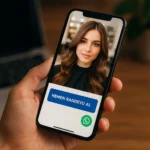 Bir kişinin elinde tuttuğu akıllı telefonda, kuaför salonu görseliyle birlikte 'HEMEN RANDEVU AL' butonu ve WhatsApp simgesi yer alıyor.